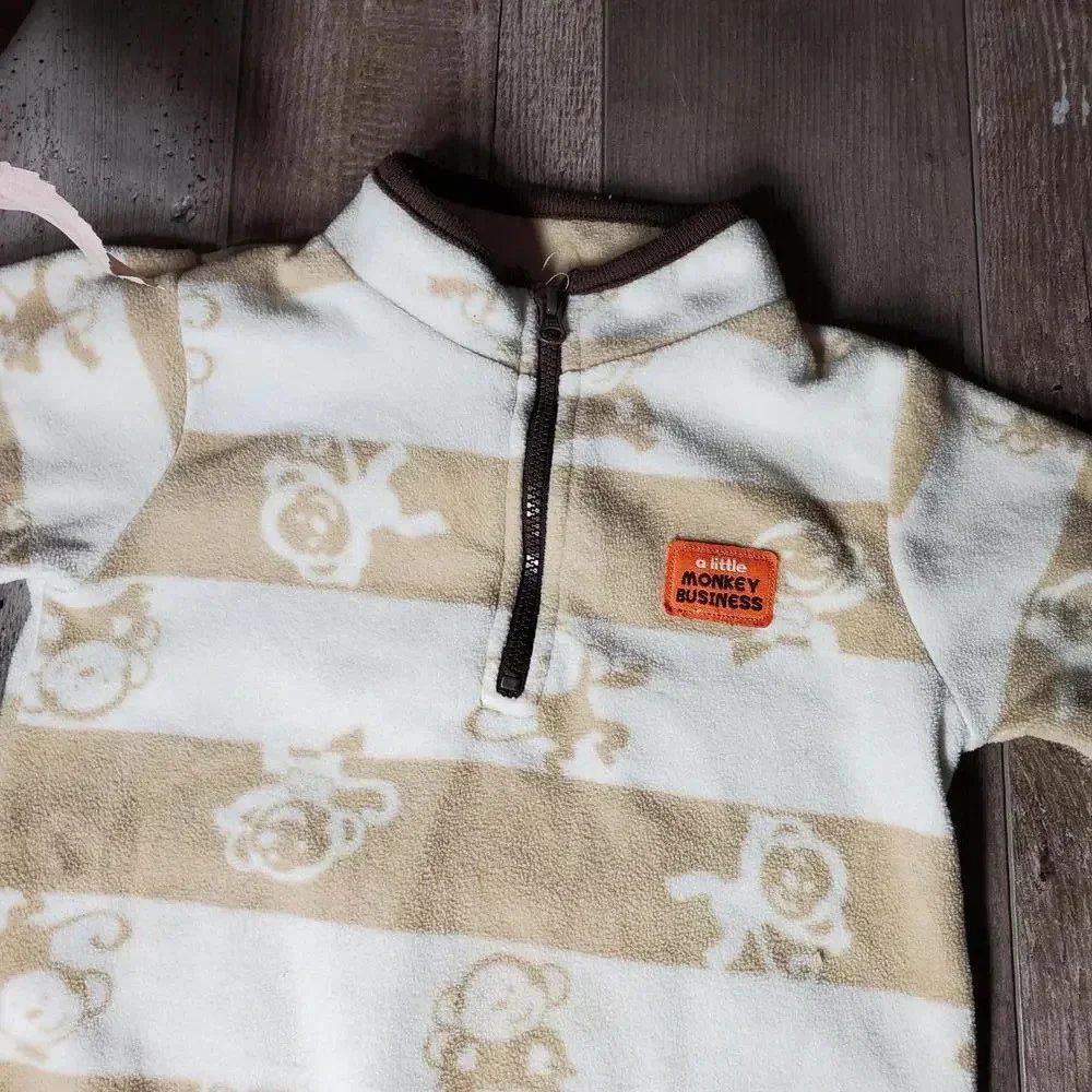 Child of Mine by Carter's Size 12M Beige and White Striped Fleece Baby Romper